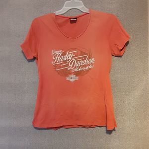 Genuine Harley Davidson Motorcycles Shirt Womens Large Burnt Orange V-Neck 1767
